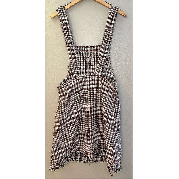 NWT Tea N Rose Brown and White Overall Houndstooth Pinafore Dress Raw Hem - Picture 4 of 12